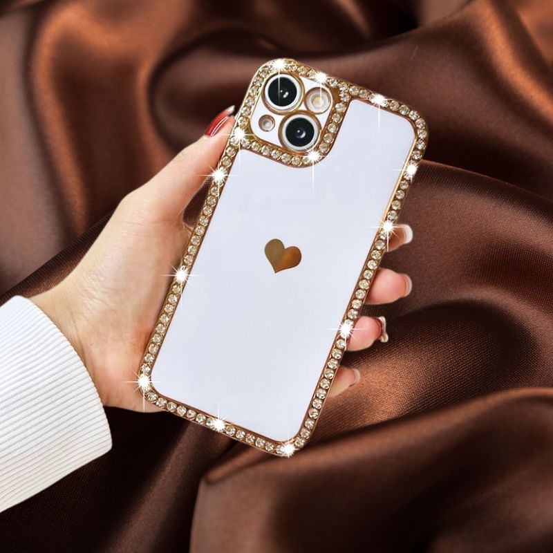 Cute Gold Heart Diamond Rhinestones Glossy Cover iPhone cover – JustAndBest India