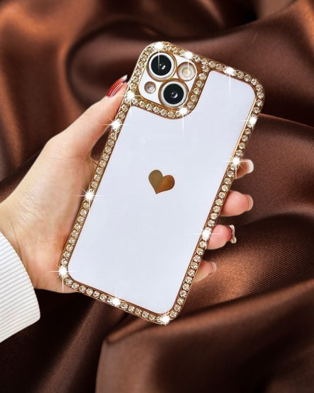 Cute Gold Heart Diamond Rhinestones Glossy Cover