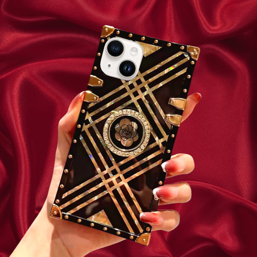 Black & Gold Rose Rhinestones Ring Holder Luxury Cover – phone accessory by JustAndBest India
