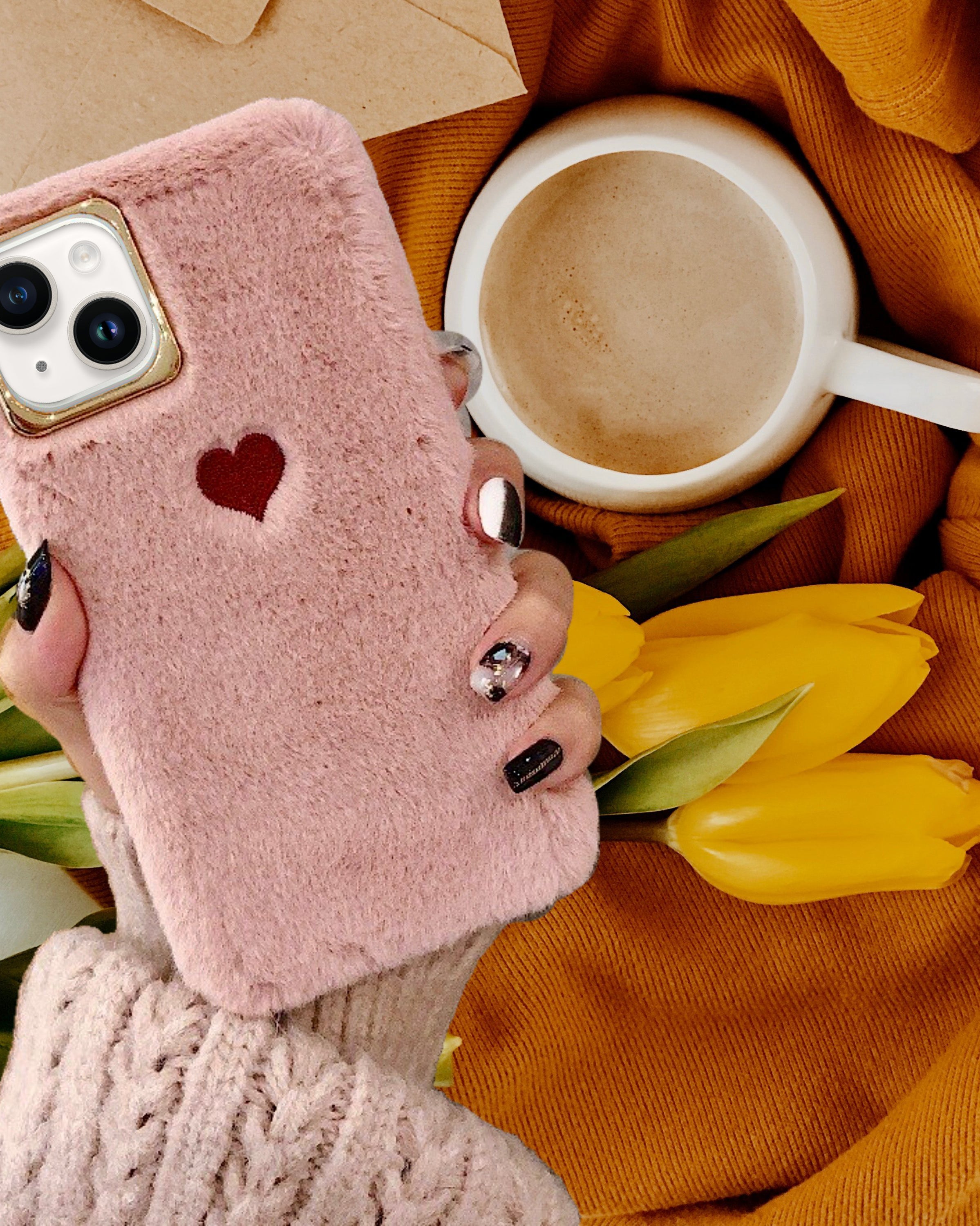 Cute Heart Plush Fur Cover iPhone cover – JustAndBest India