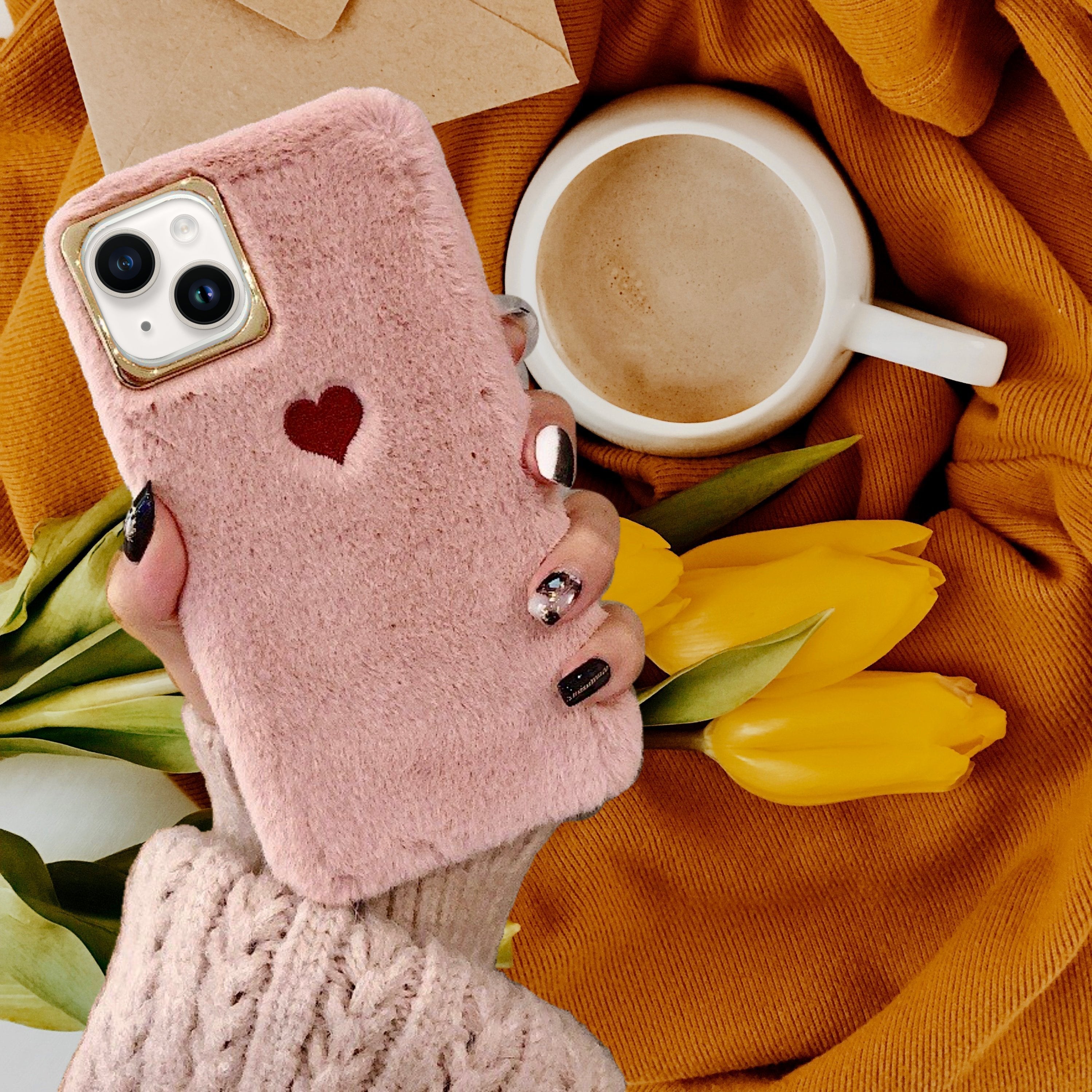 Cute Heart Plush Fur Cover iPhone cover – JustAndBest India