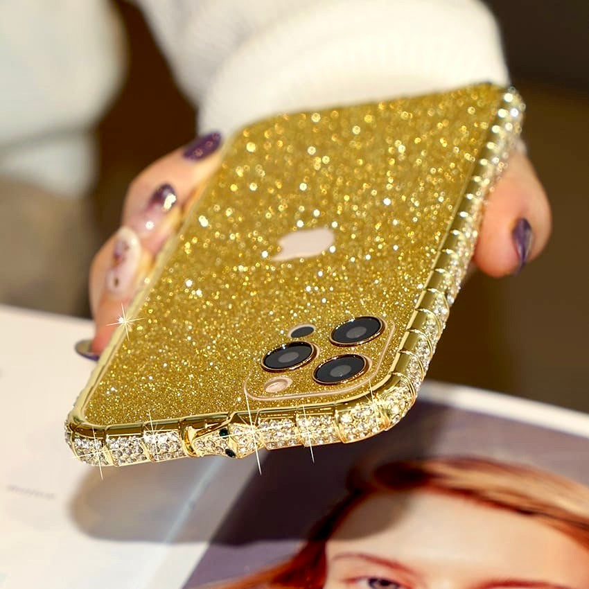 Gold Diamond Rhinestones Luxury Bumper Cover iPhone cover – JustAndBest India