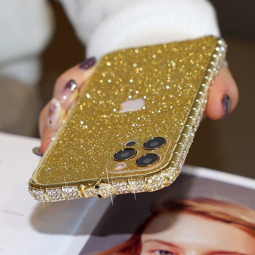 Gold Diamond Rhinestones Luxury Bumper Cover iPhone cover – JustAndBest India