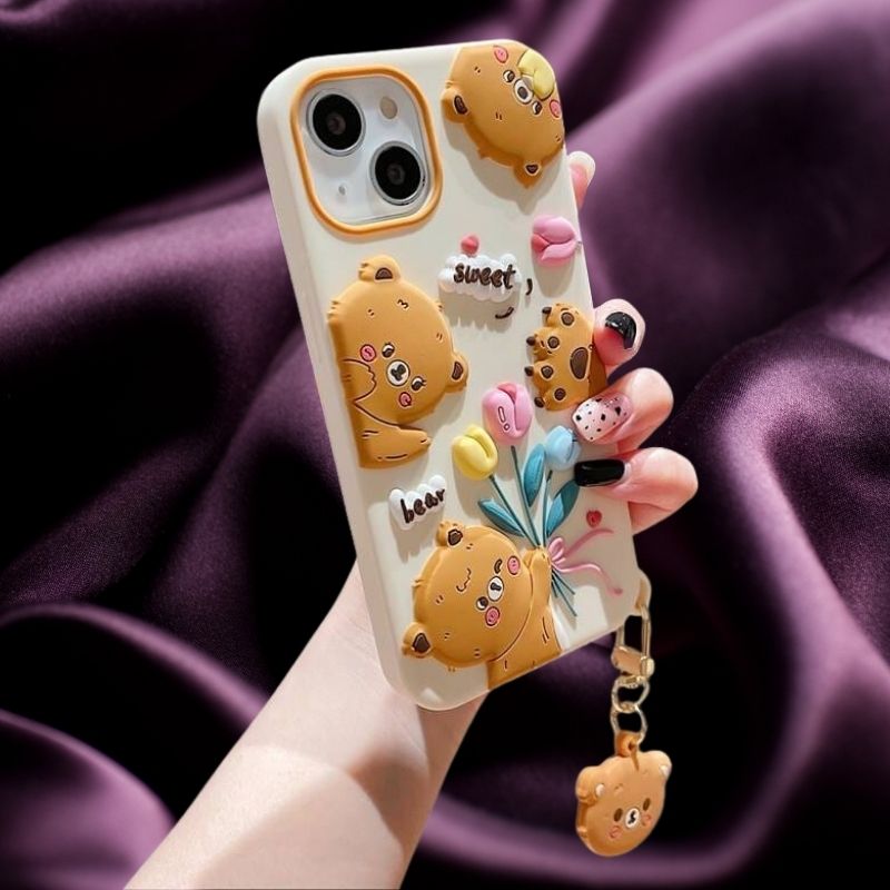Cute 3D Bears Cover (with Bear Charm) – phone accessory by JustAndBest India