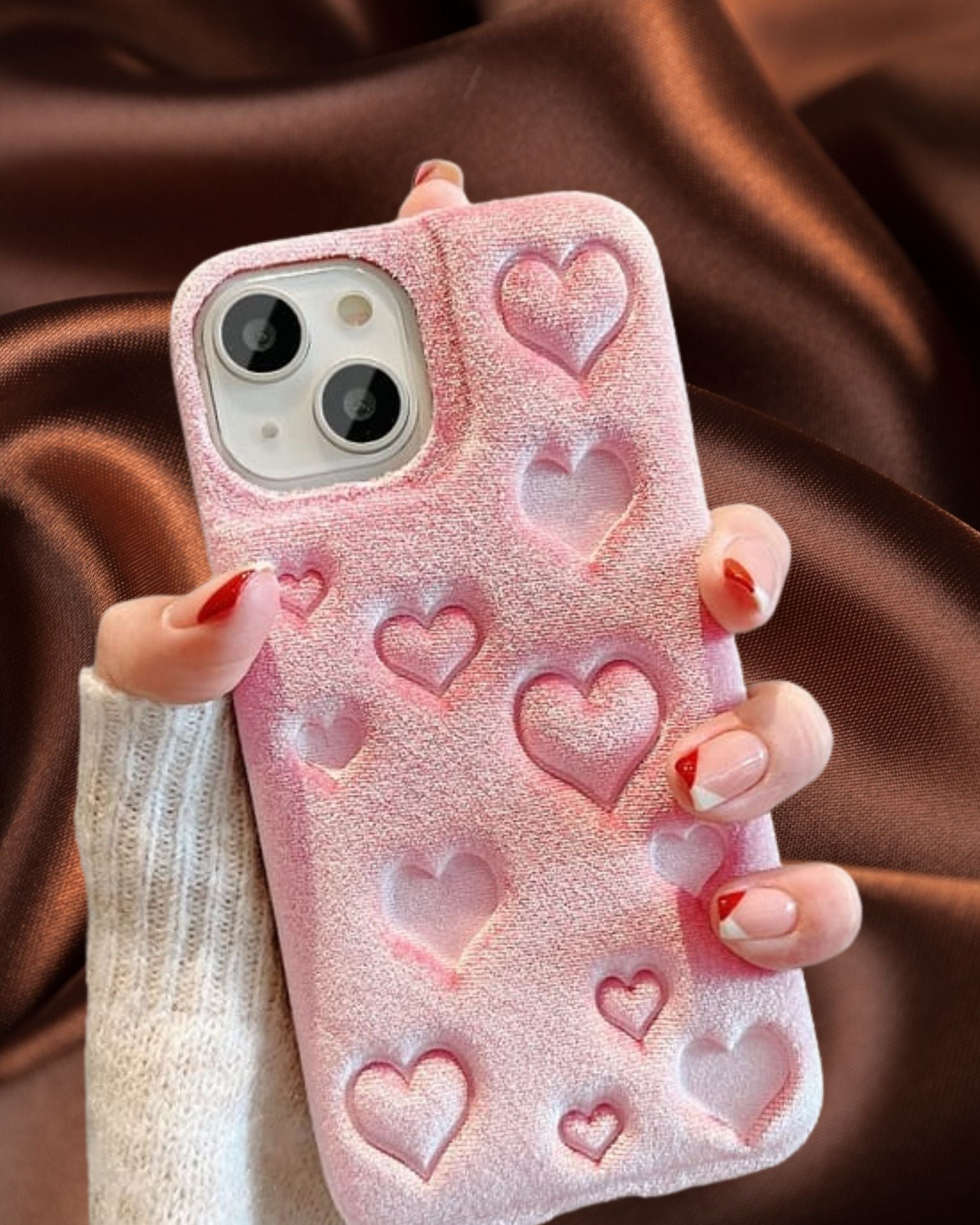 pink Elegant Hearts Velvet Case for iphone 13