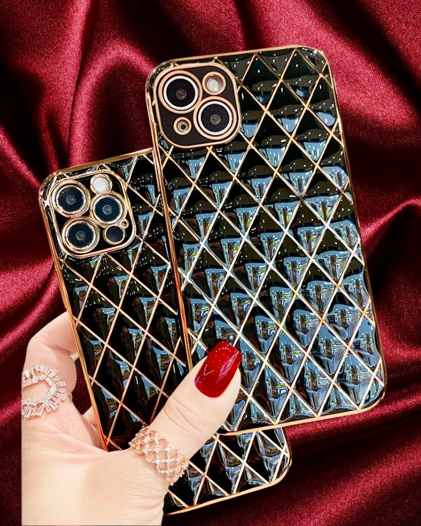 Glossy Black Grid Gold Electroplated Luxury Cover