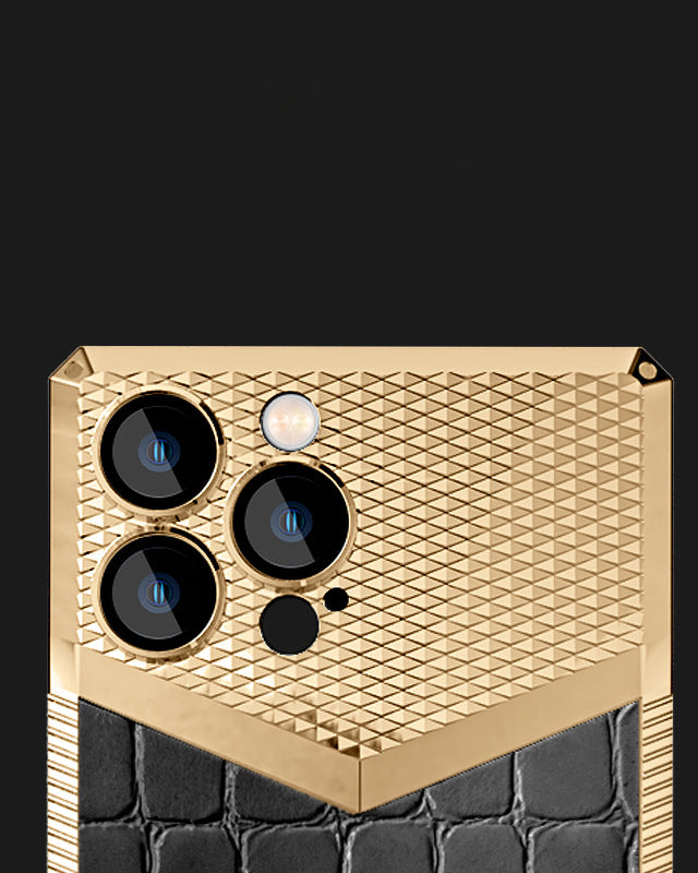 Gold Electroplated Leather Cover iphone 14 pro