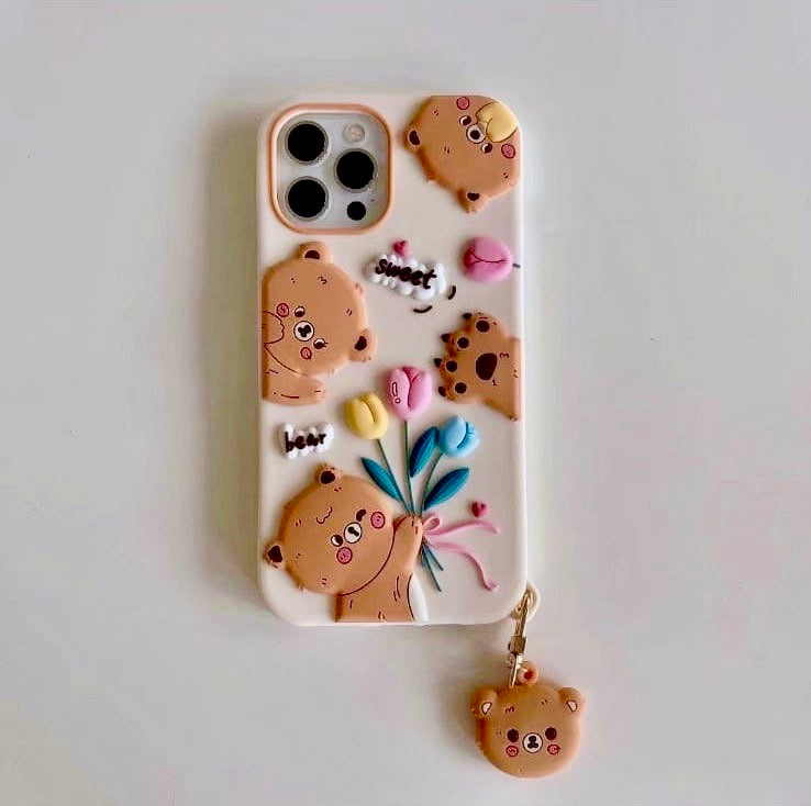 Cute 3D Bears Cover (with Bear Charm) – phone accessory by JustAndBest India