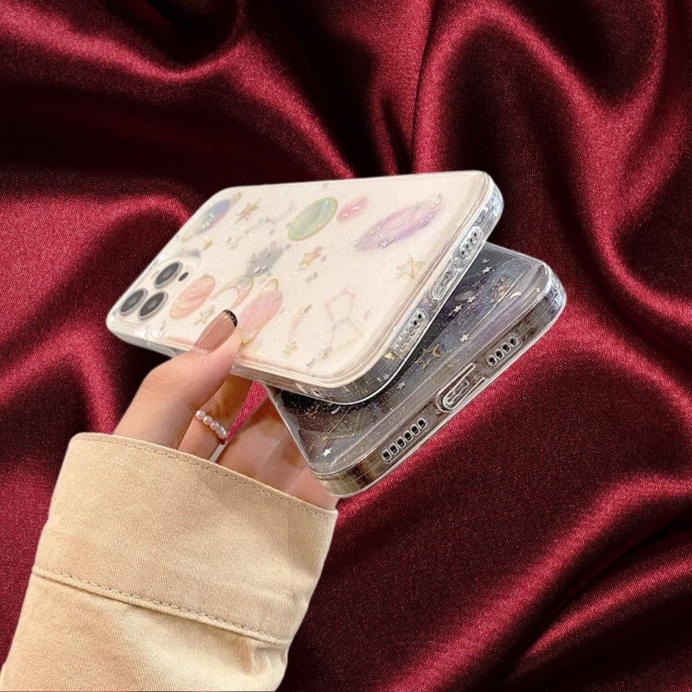 Glittery Stars and Planets Transparent Case iPhone cover – JustAndBest India
