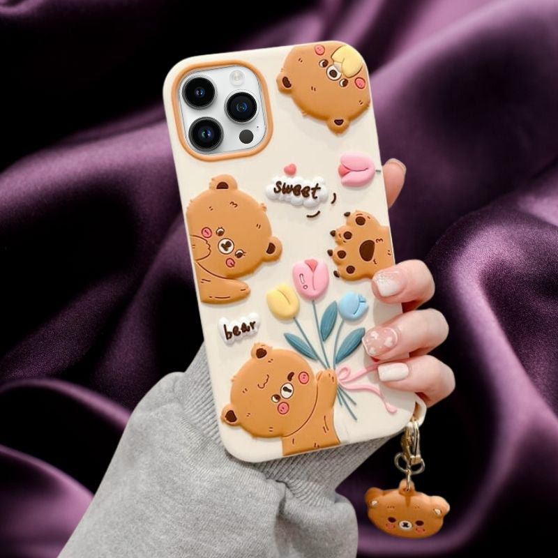Cute 3D Bears Cover (with Bear Charm) – phone accessory by JustAndBest India