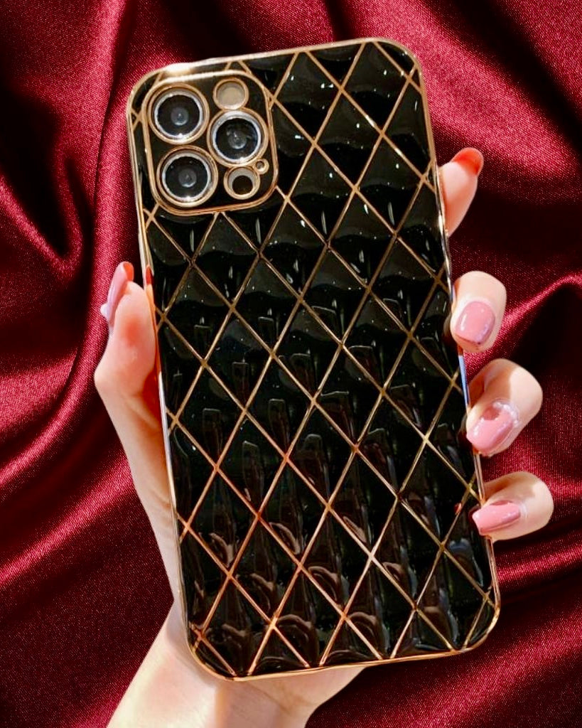 Glossy Black Grid Gold Electroplated Luxury Cover iPhone cover – JustAndBest India