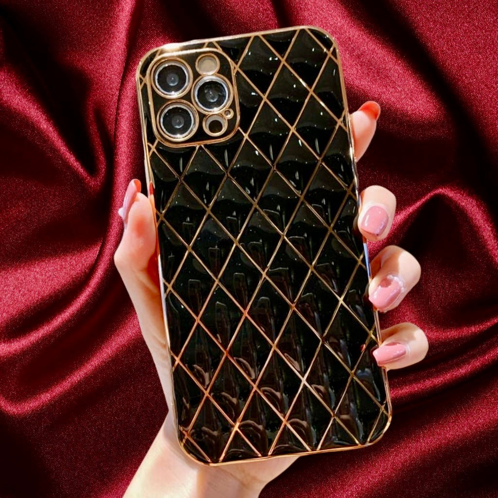 Glossy Black Grid Gold Electroplated Luxury Cover iPhone cover – JustAndBest India