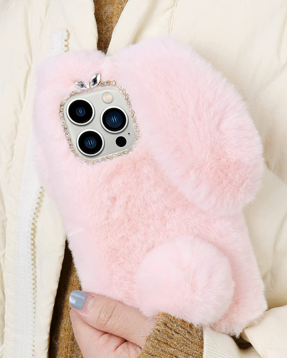 iPhone 12 case with rabbit fur
