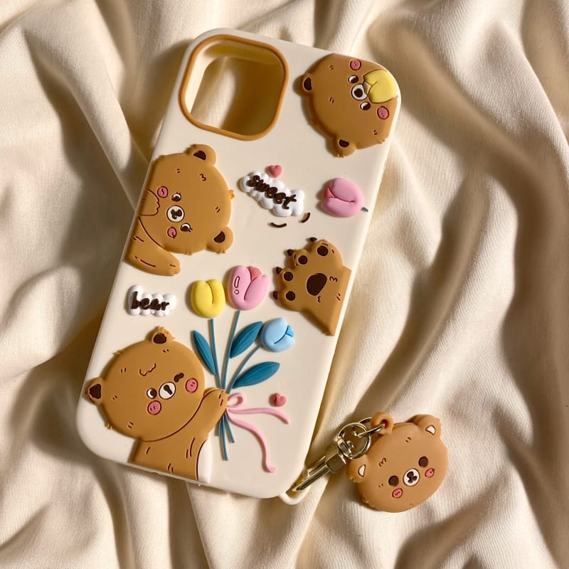 Cute 3D Bears Cover (with Bear Charm) – phone accessory by JustAndBest India