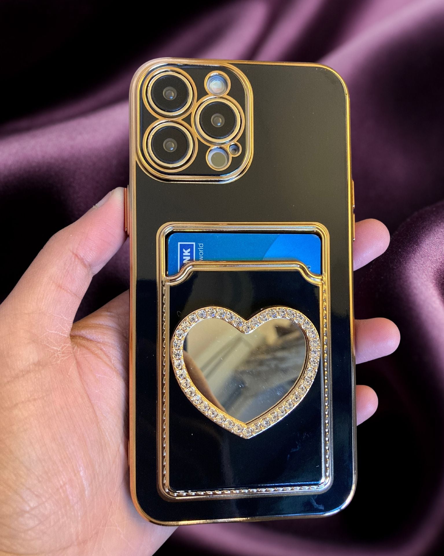 Bling Diamonds Heart Card Holder Cover – phone accessory by JustAndBest India