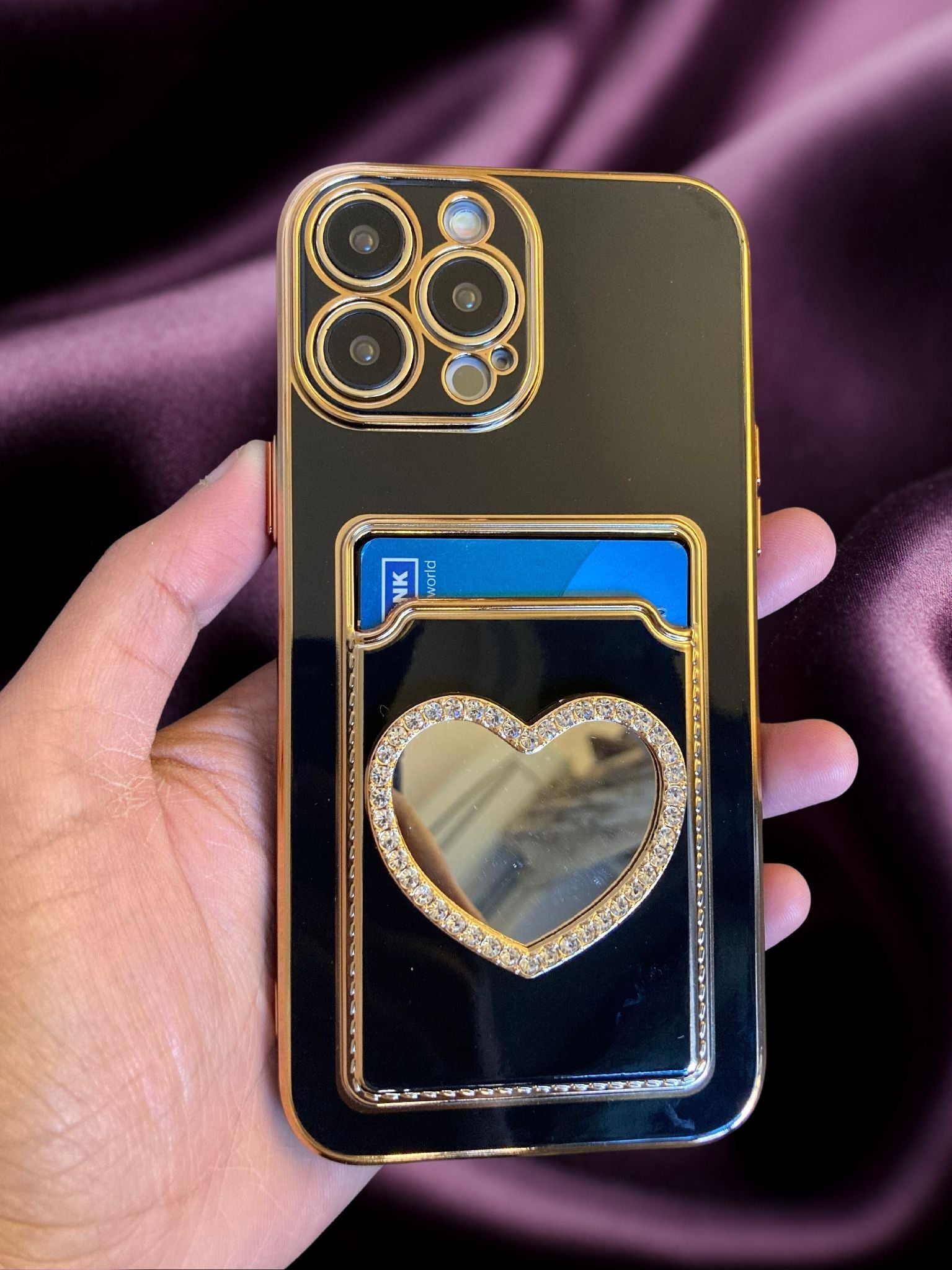 Bling Diamonds Heart Card Holder Cover – phone accessory by JustAndBest India