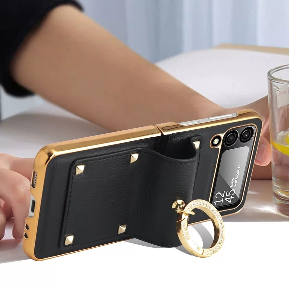 Ring Holder Gold Electroplated Premium Leather Case – phone accessory by JustAndBest India