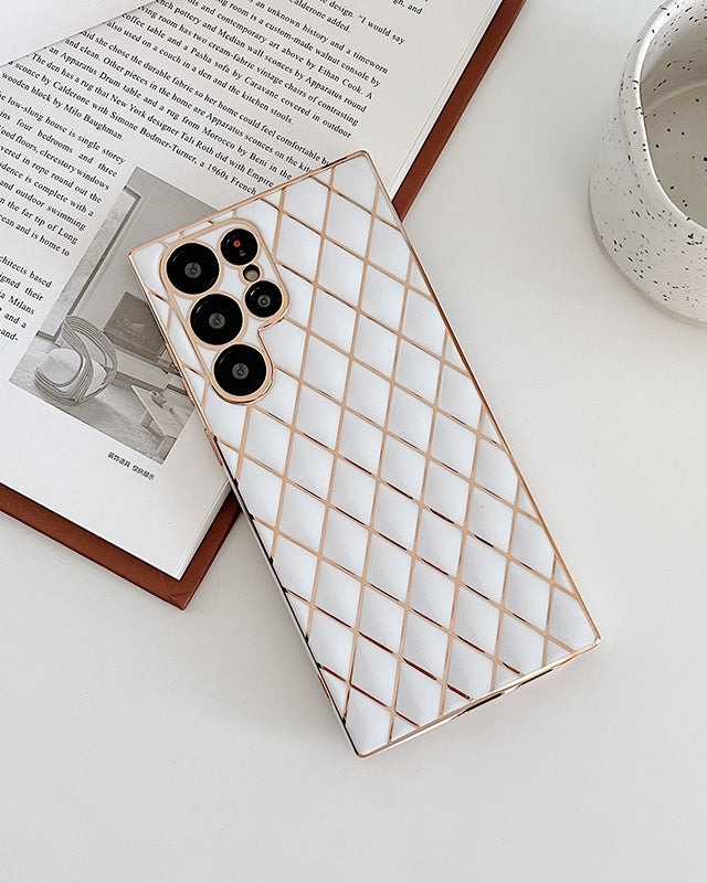 Glossy White Grid Gold Electroplated Cover