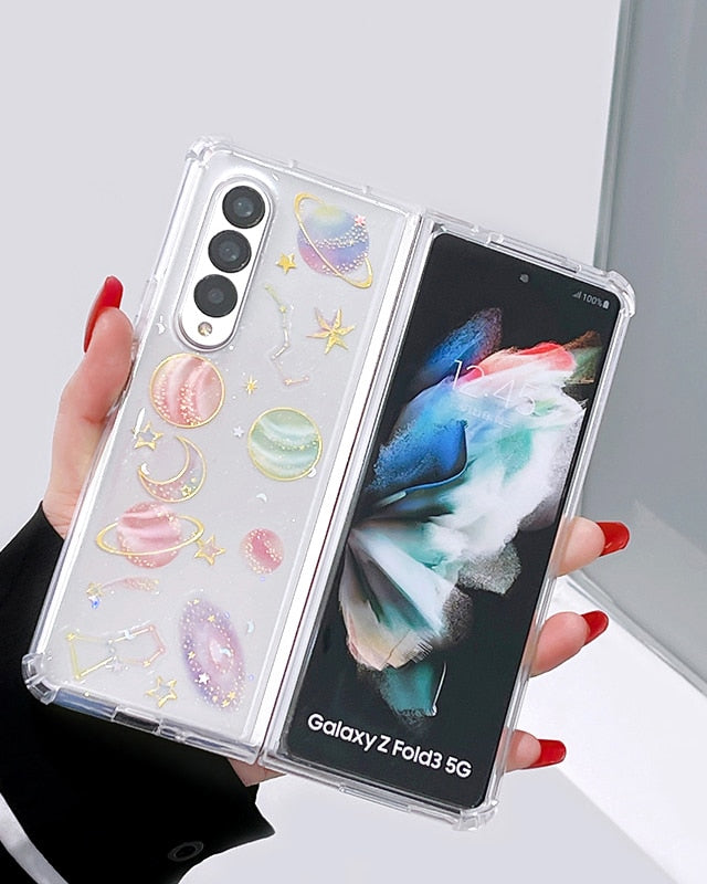 Cute Stars Transparent Samsung Z Fold 4 Case