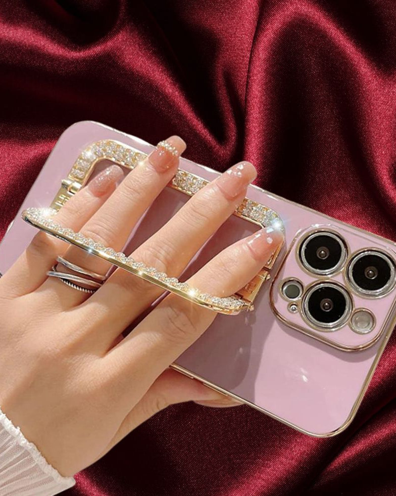 iphone 14 Rhinestones Gold Buckle Holder Cover