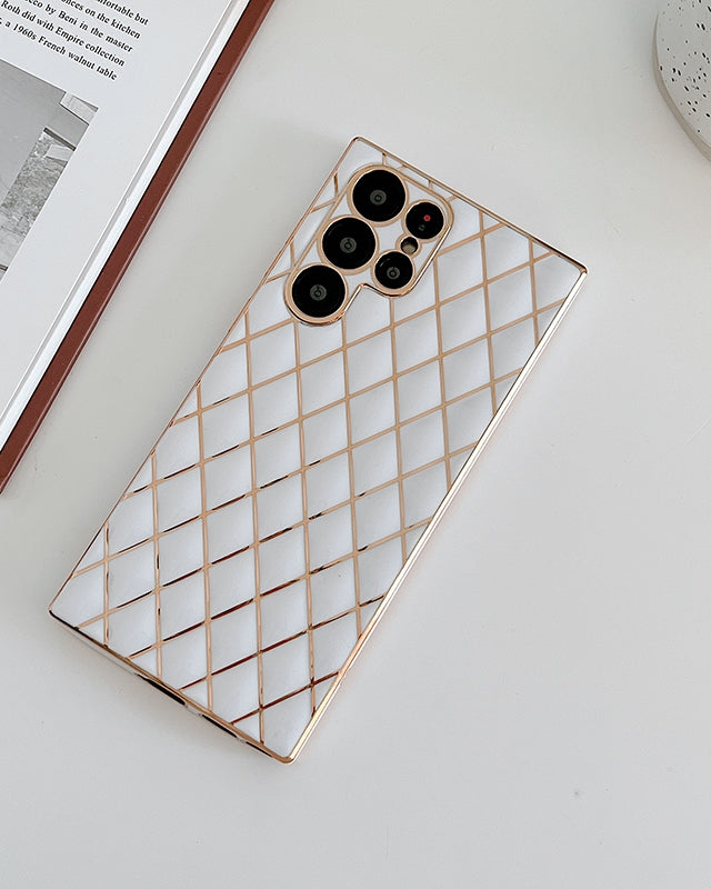 Glossy White Grid Gold Electroplated Cover iPhone cover – JustAndBest India