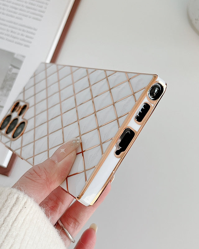Glossy White Grid Gold Electroplated Cover iPhone cover – JustAndBest India