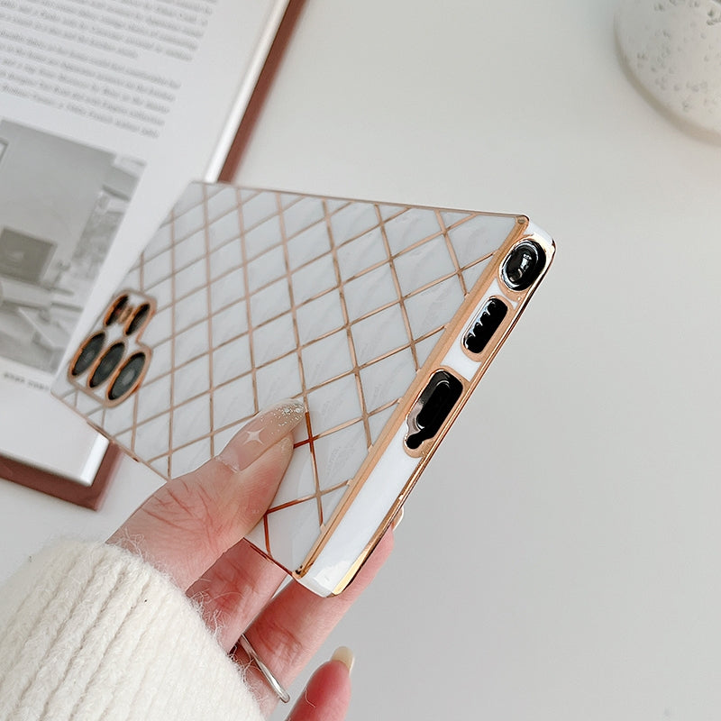 Glossy White Grid Gold Electroplated Cover iPhone cover – JustAndBest India