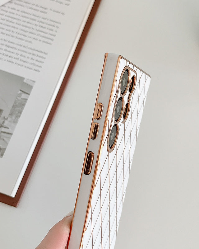 Glossy White Grid Gold Electroplated Cover iPhone cover – JustAndBest India