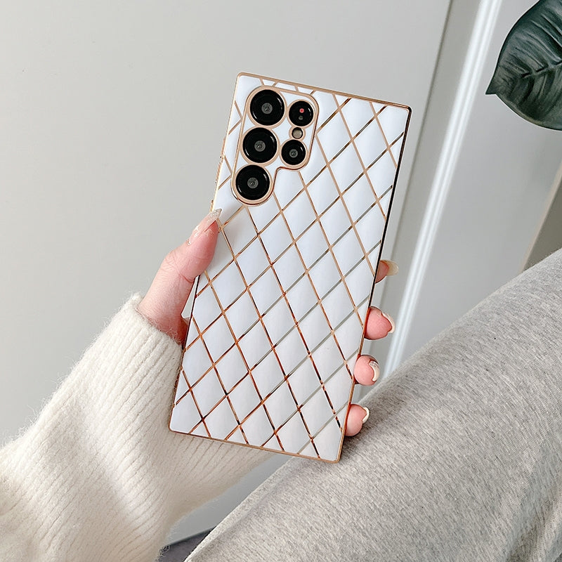White Grid Gold Electroplated Cover for Samsung S22