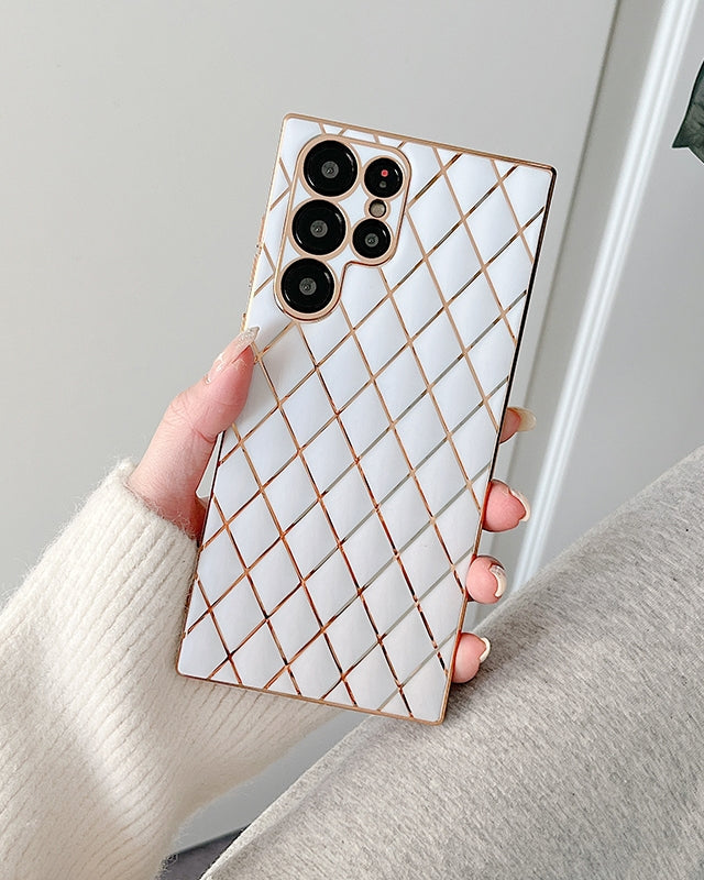 White Grid Gold Electroplated Cover for Samsung S22