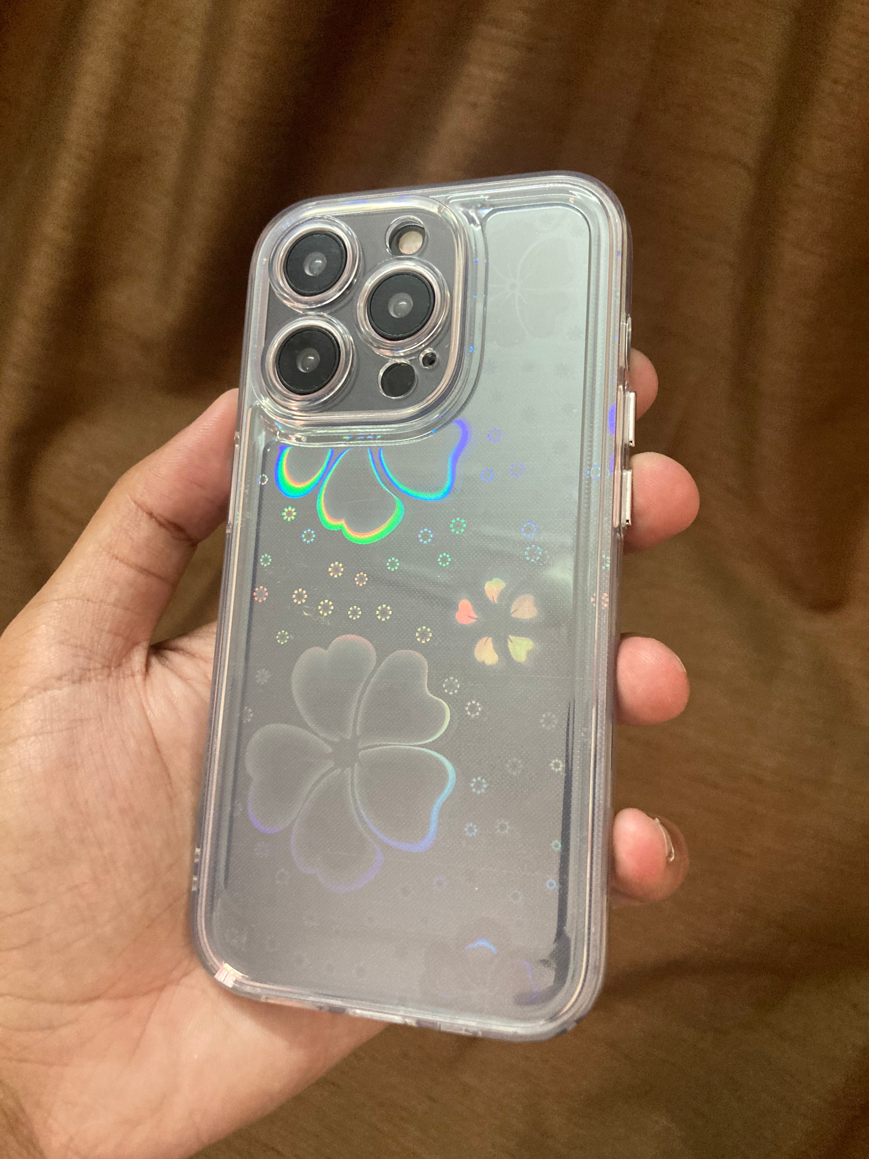iPhone 14 Series Rainbow Floral Effect Transparent Cover - slim profile