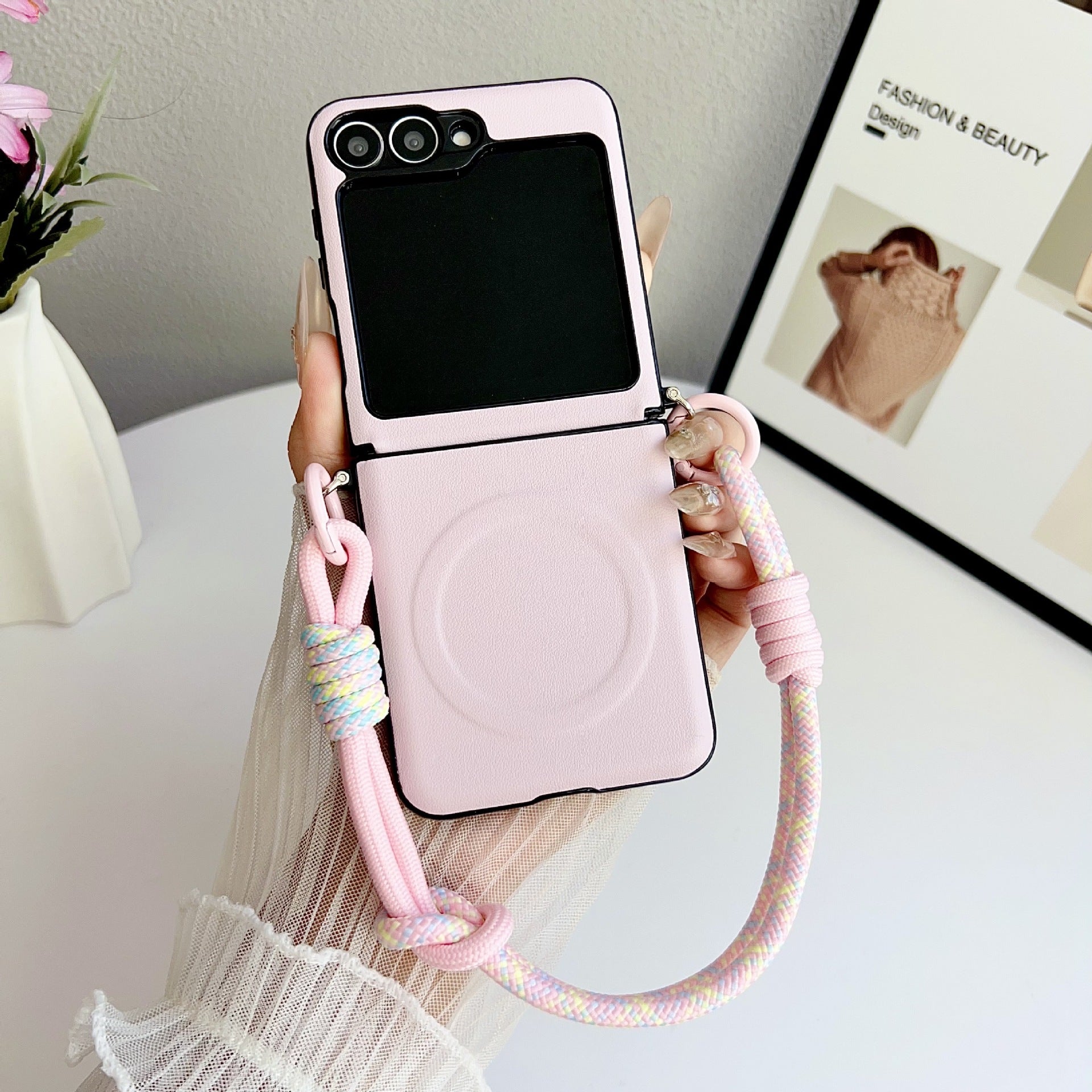 Blush Heart Gripper Luxe Case with Pastel Rope Lanyard Samsung Z Flip 6 / Flip 7 JustAndBest Blush Heart Gripper Luxe Case with Pastel Rope Lanyard Samsung Z Flip 6 / Flip 7 JustAndBest
