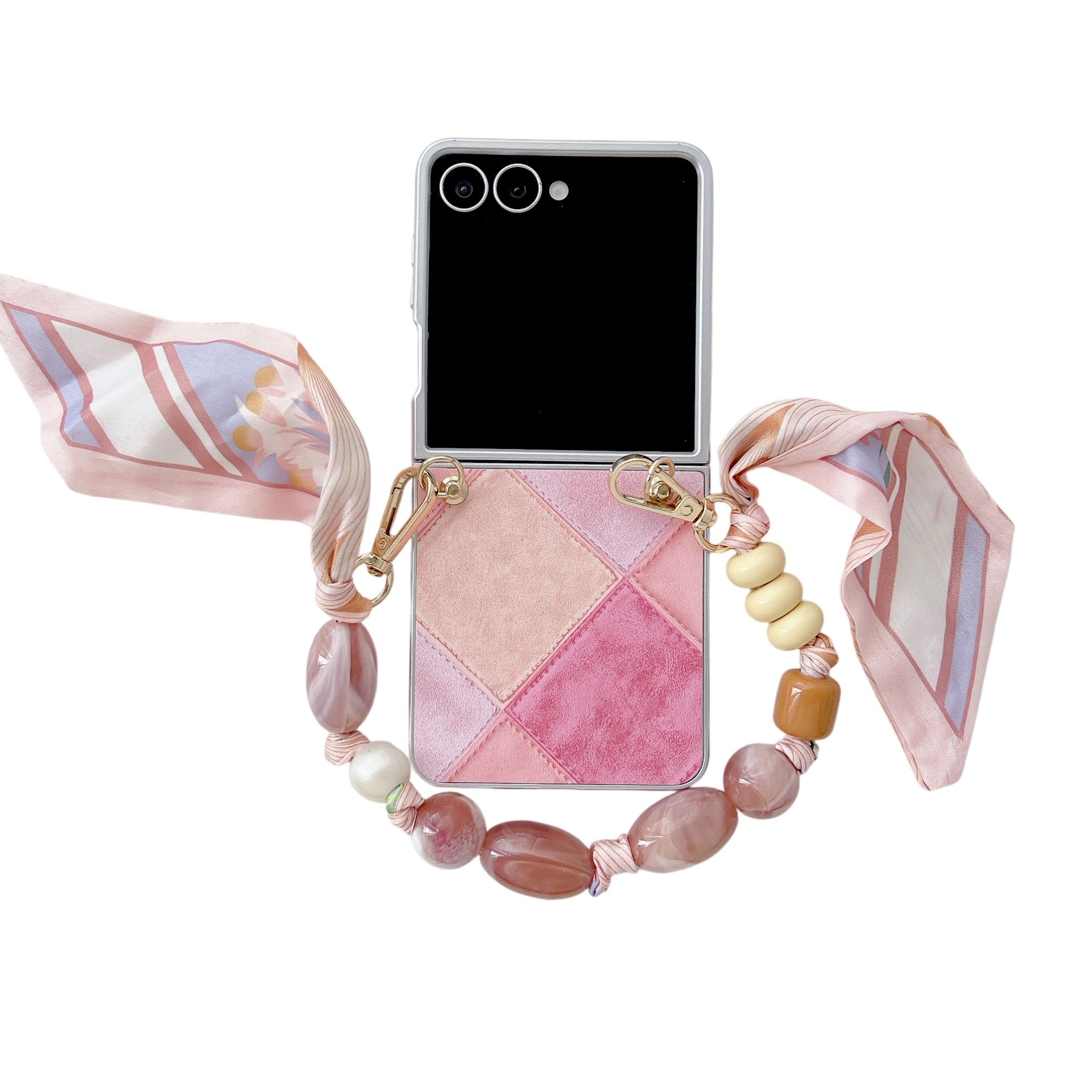 Samsung Galaxy Z Flip 5 Pink Opulence Gemstones Bracelet Charm Cover - case features