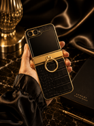 Samsung Galaxy Z Flip 5 Gold Electroplated Croco Leather Cover() - protective case detail