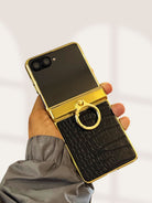 Samsung Galaxy Z Flip 5 Gold Electroplated Croco Leather Cover() - phone case