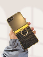 Samsung Galaxy Z Flip 5 Gold Electroplated Croco Leather Cover() - colour options