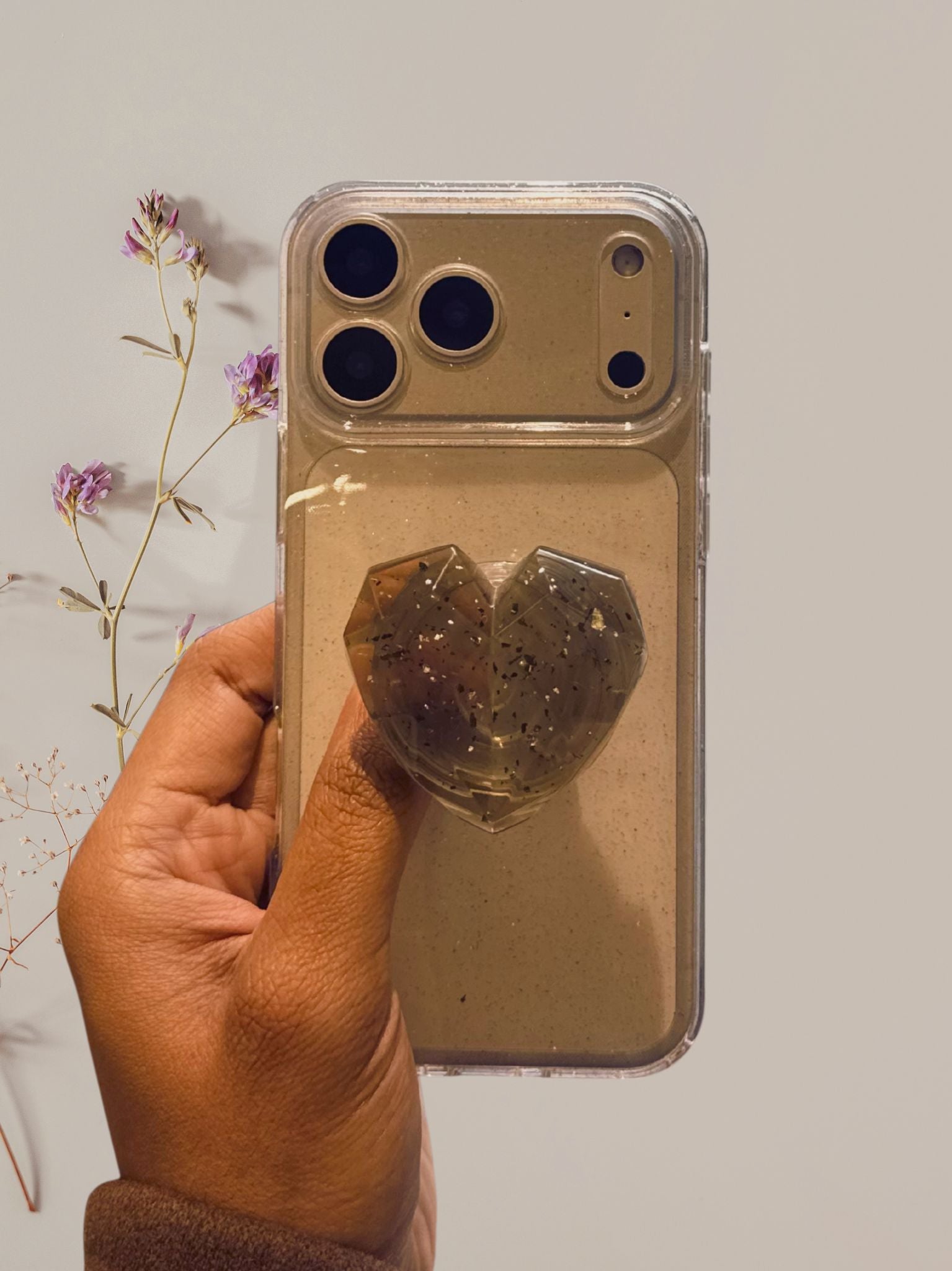 Dark gray 3D Glitter Heart Phone Gripper Holder - lifestyle