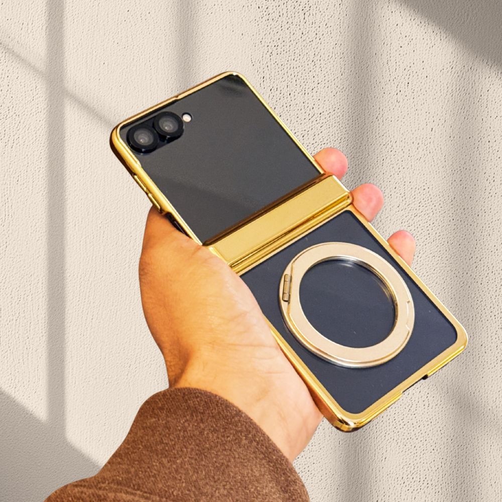 Samsung Galaxy Z Flip 7 Gold Electroplated Ring Stand Cover()