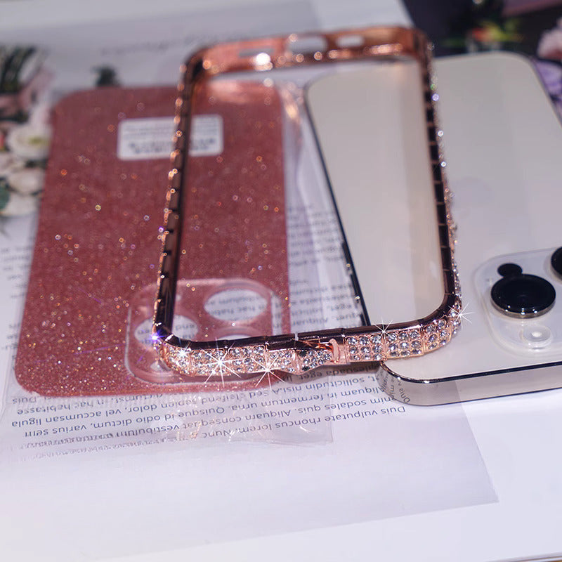 iPhone 16 Series Diamond Rhinestones Metallic Bumper Cover - lifestyle