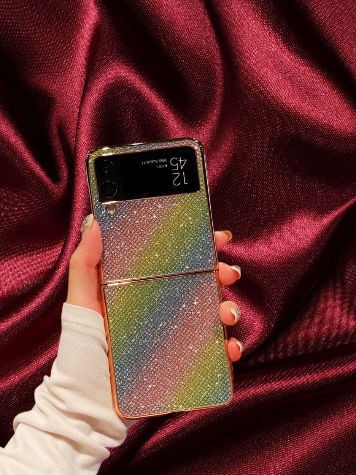 Samsung Galaxy Z Flip 3 Rainbow Glitter 3D Diamond Pattern Cover