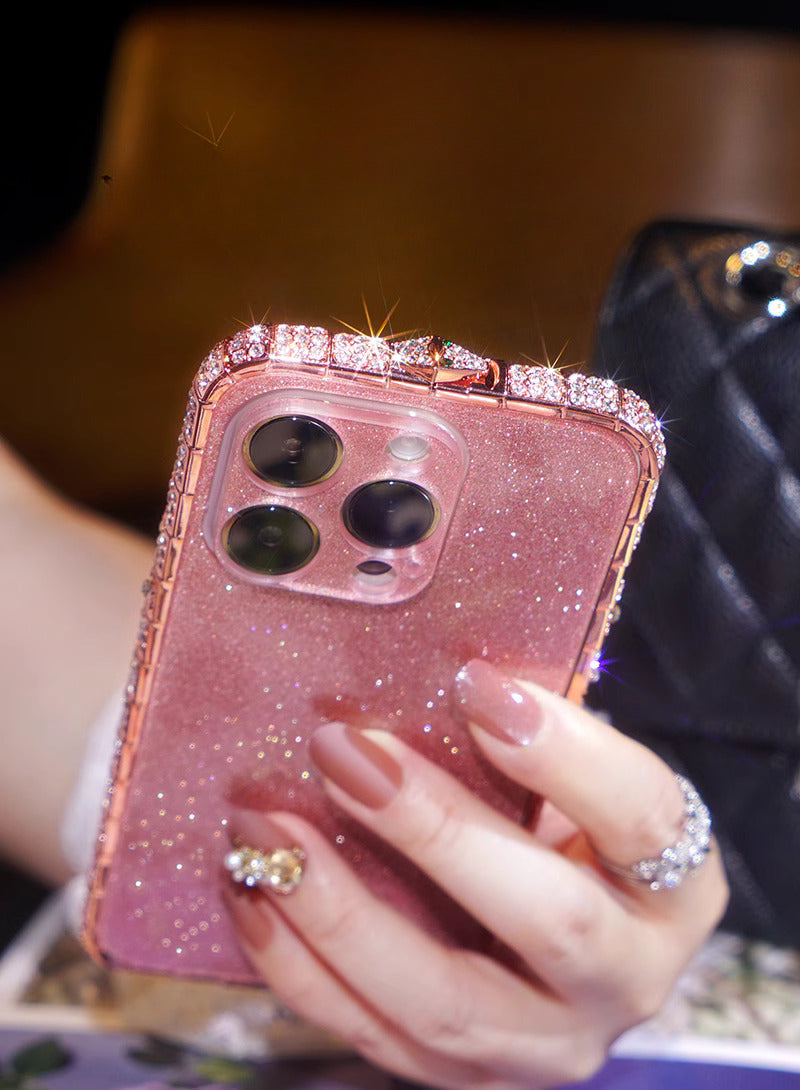 iPhone 16 Series Diamond Rhinestones Metallic Bumper Cover - protective case detail