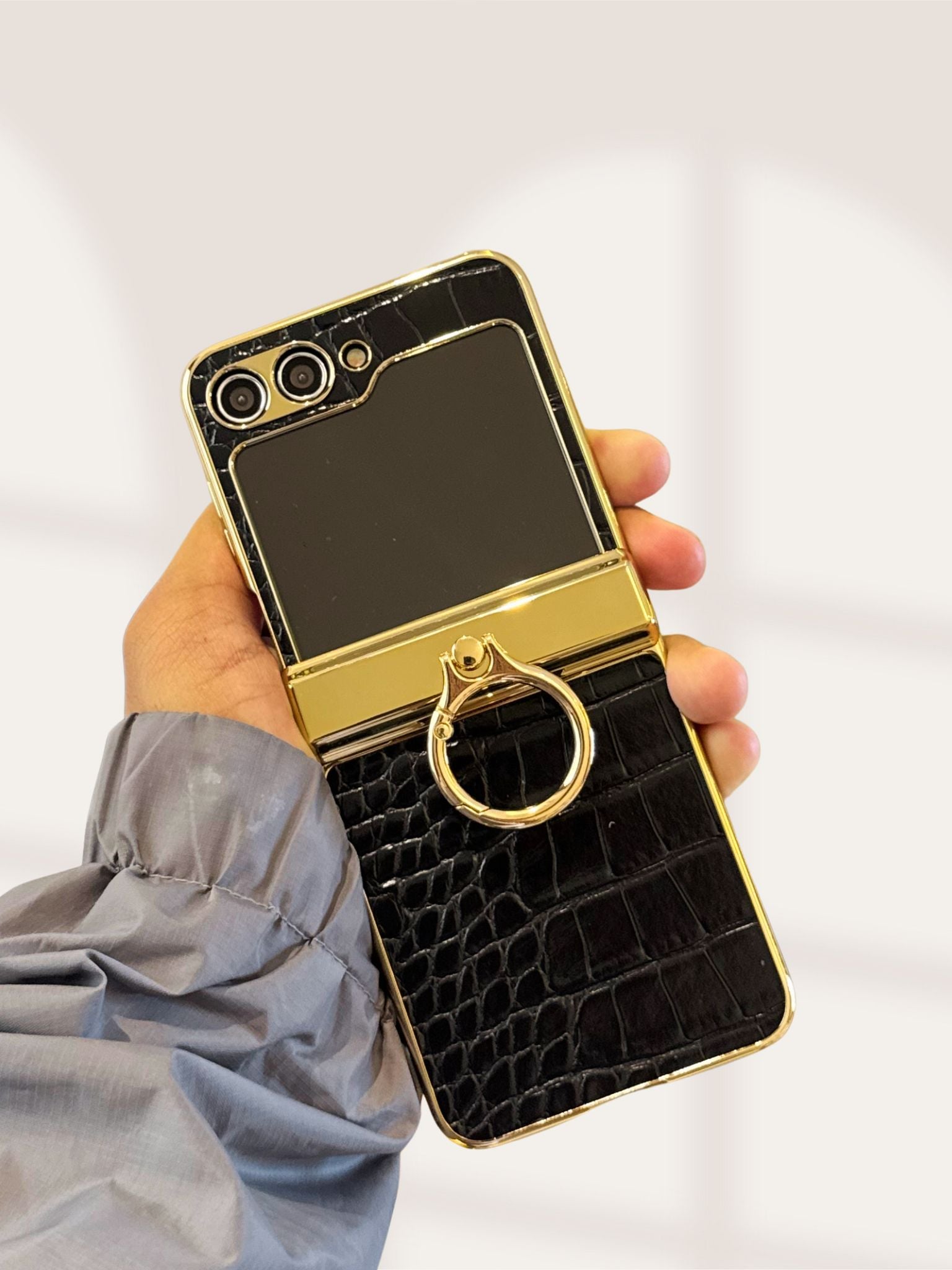 Samsung Galaxy Z Flip 5 Gold Electroplated Croco Leather Cover() - colour options
