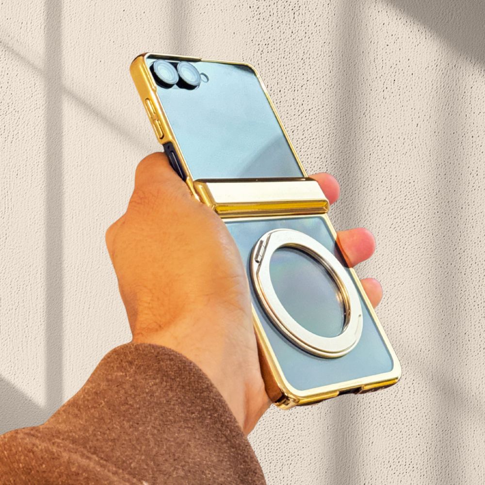 Samsung Galaxy Z Flip 7 Gold Electroplated Ring Stand Cover() - protective case detail