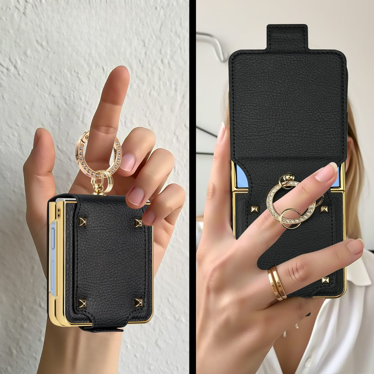 Ring Holder Gold Electroplated Premium Leather Cover – phone accessory by JustAndBest India