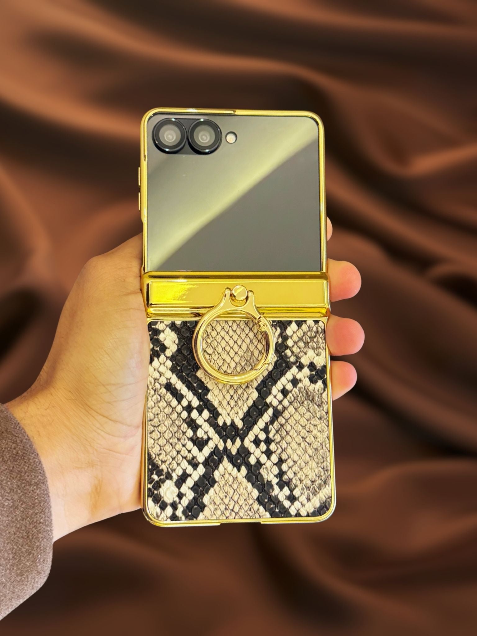 Samsung Galaxy Z Flip 7 Gold Electroplated Python Leather Cover() - lifestyle