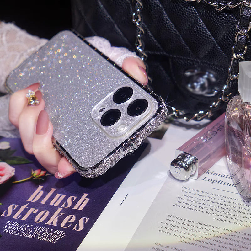 iPhone 16 Series Diamond Rhinestones Metallic Bumper Cover - protective case detail