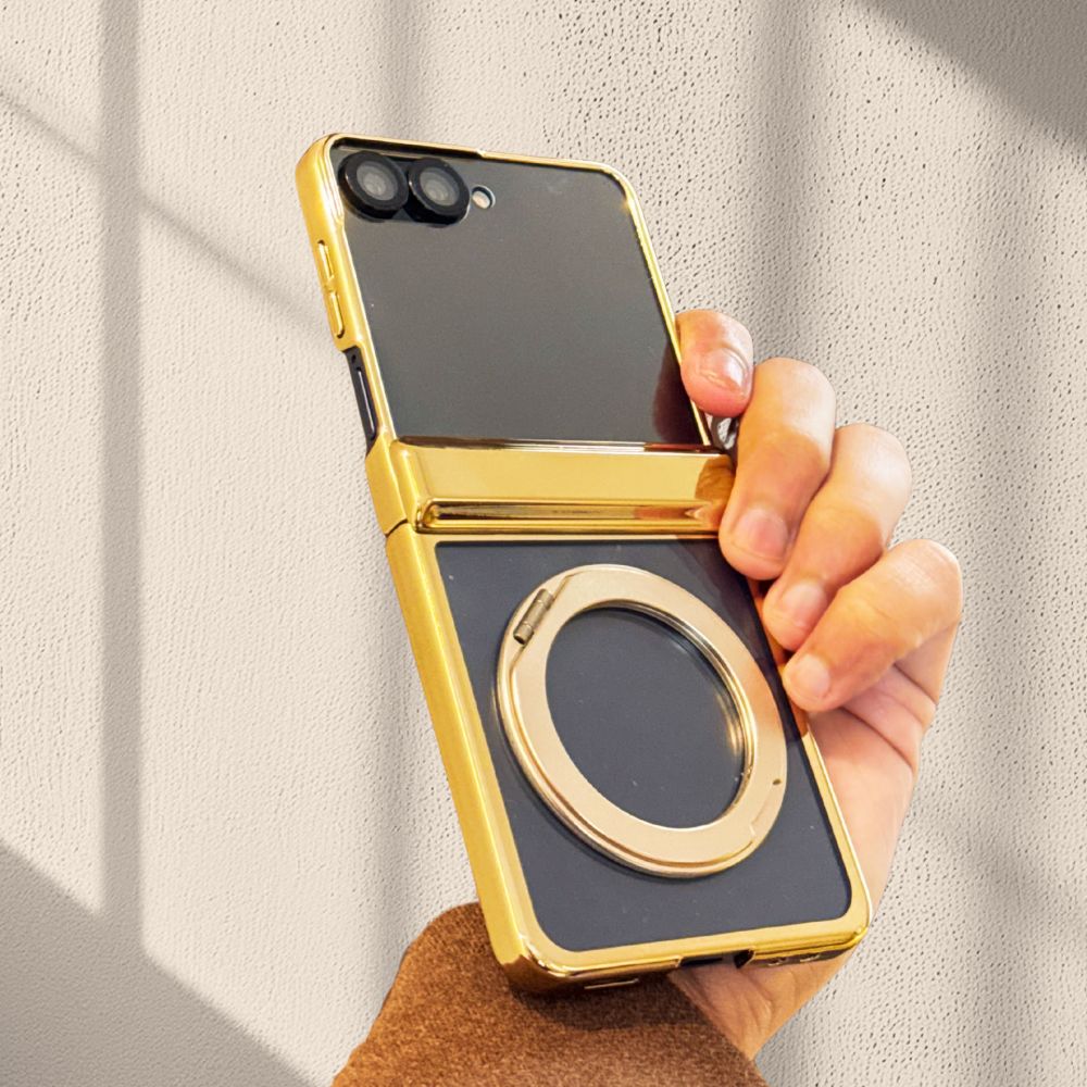Samsung Galaxy Z Flip 7 Gold Electroplated Ring Stand Cover() - phone case