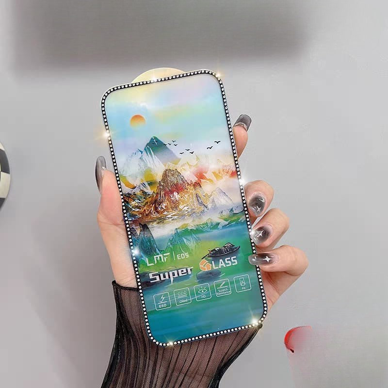 iPhone 16 Diamond Rhinestones Tempered Glass - slim profile