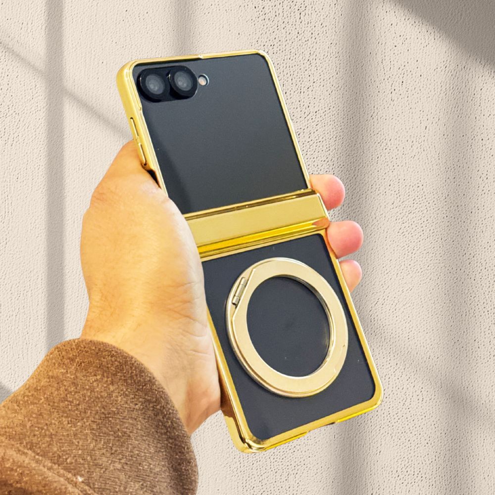Samsung Galaxy Z Flip 7 Gold Electroplated Ring Stand Cover() - lifestyle