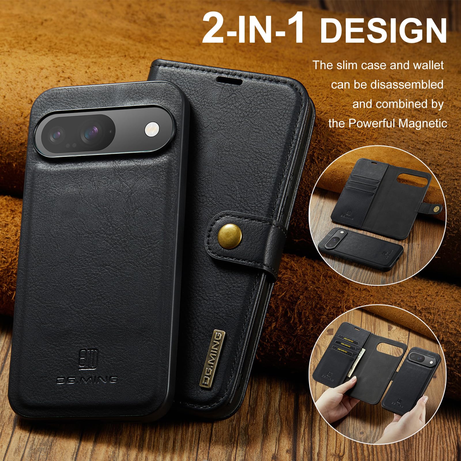 Google Pixel 9 Two In One Wallet Style Leather Flip Cover - colour options
